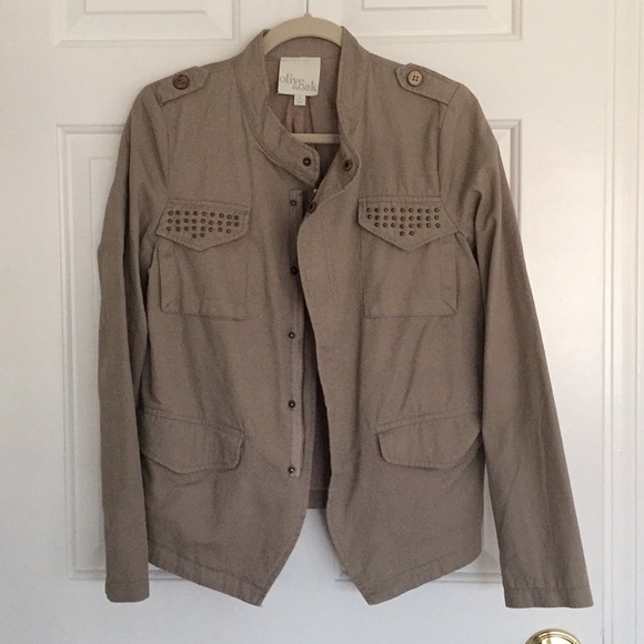 Olive & Oak taupe brown military studded jacket M - Picture 2 of 6